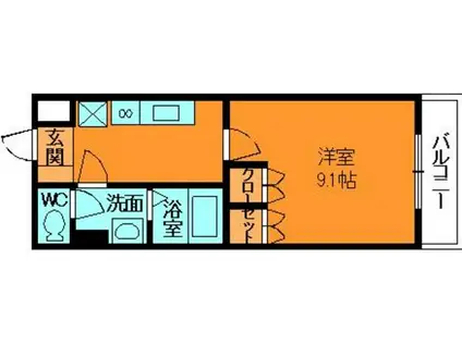 クリスタルビューⅠ(1K/2階)の間取り写真