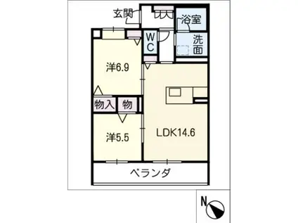 ベレッツァ本郷(2LDK/3階)の間取り写真