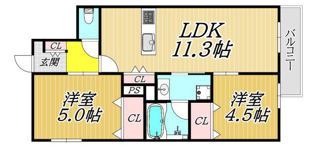 MAISON BONHEUR(2LDK/1階)の間取り写真