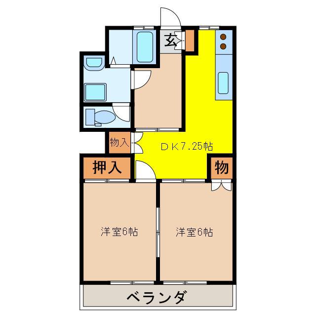 メゾン釜川(2DK/6階)の間取り写真
