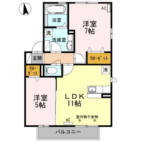 西五城ヒルズ(2LDK/2階)の間取り写真