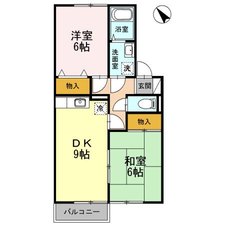 シャルマンIII棟(2DK/2階)の間取り写真