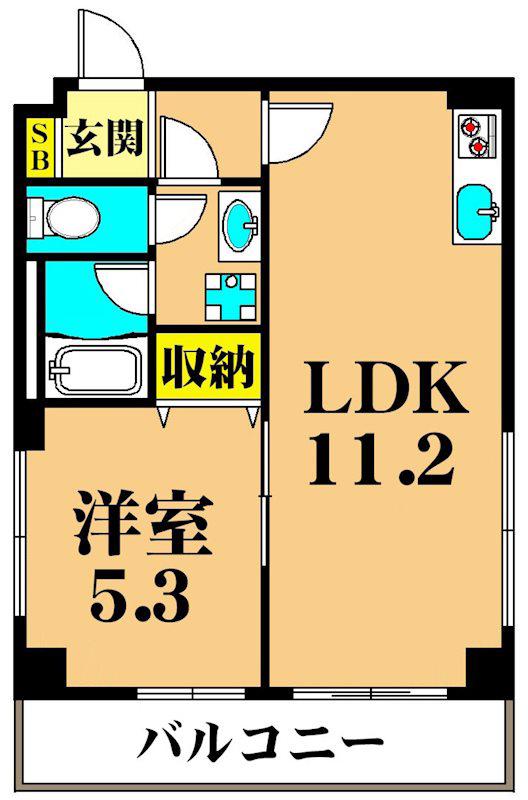 メーゾン俊2ND(1LDK/5階)の間取り写真