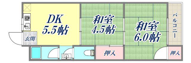 阪神マンション(2DK/2階)の間取り写真