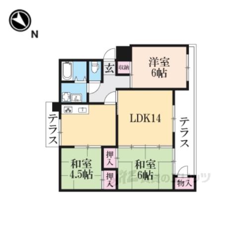 近鉄東生駒ガーデンハイツF棟(2LDK/1階)の間取り写真