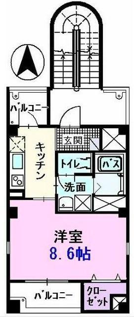 ステュディオ入江(1K/2階)の間取り写真