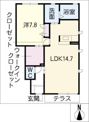 ラシック S・S B棟(1LDK/1階)の間取り写真