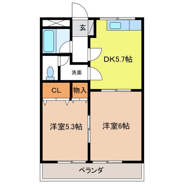 メゾンユニベール(2DK/2階)の間取り写真