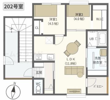 エフェクト地御前北(2LDK/2階)の間取り写真