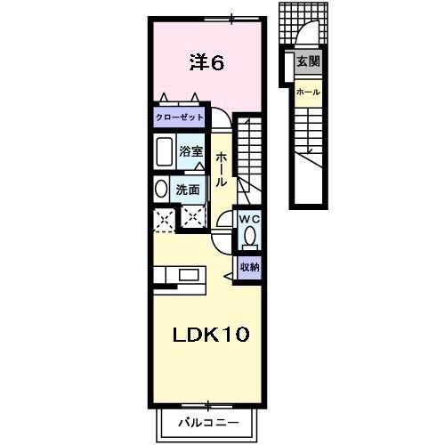 ランドコア木屋瀬(1LDK/2階)の間取り写真