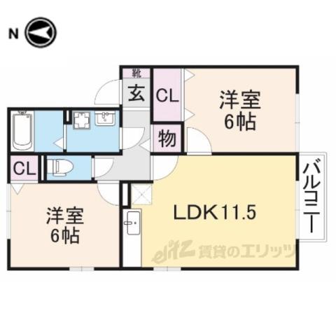 プランドール賀茂B棟(2LDK/2階)の間取り写真