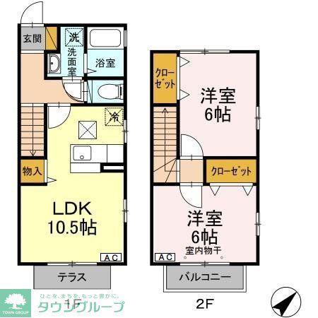 ボナールC(2LDK/2階)の間取り写真