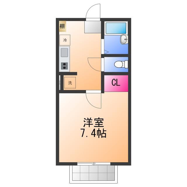 TJ鳴滝(1K/1階)の間取り写真