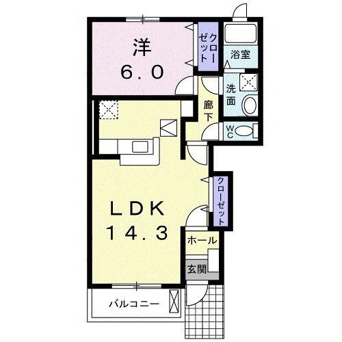 アン・ボヌールA棟(1LDK/1階)の間取り写真