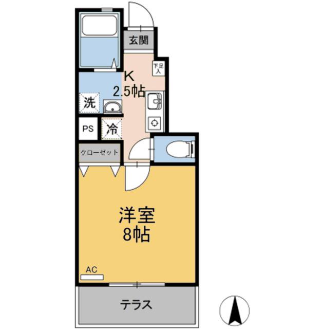 アシンプトートB棟(1K/1階)の間取り写真