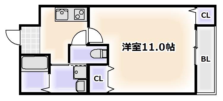 ルアン阿倍野(1K/2階)の間取り写真