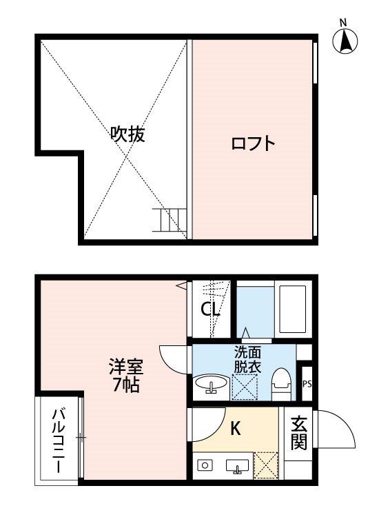 ビルーチェ並木 A棟(1K/2階)の間取り写真