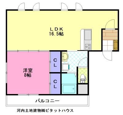 ハーネス戸祭(1LDK/1階)の間取り写真
