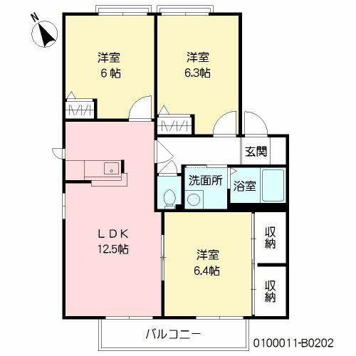 パーク・ヴィレッジB棟(3LDK/2階)の間取り写真
