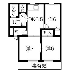 パークハイツ北洞C(3DK/1階)の間取り写真