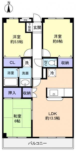八千代TYプラザA棟(3LDK/2階)の間取り写真