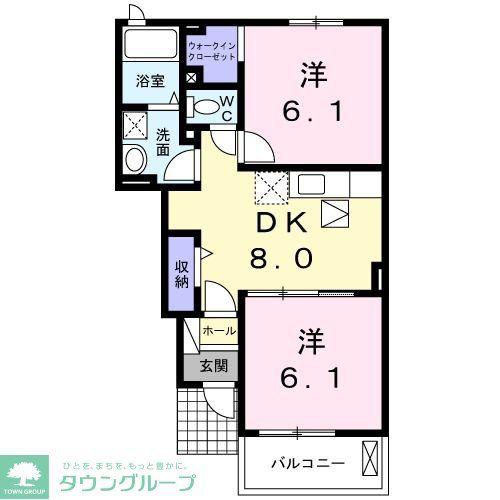 シュガーコート(2DK/1階)の間取り写真