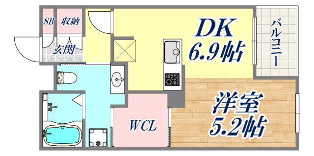 オーキッドレジデンス神戸三宮(1DK/3階)の間取り写真