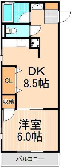 笹野ハイツ(1LDK/2階)の間取り写真