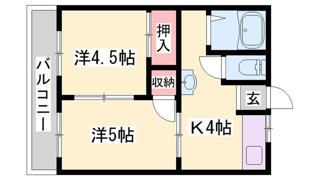 タウンハウス野村A棟(2K/2階)の間取り写真
