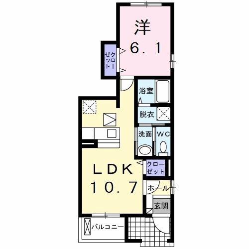 アルバニー浄水B(1LDK/1階)の間取り写真