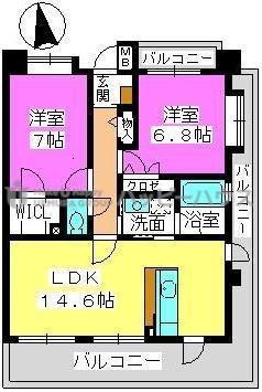 ピュアハイム和白丘(2LDK/10階)の間取り写真