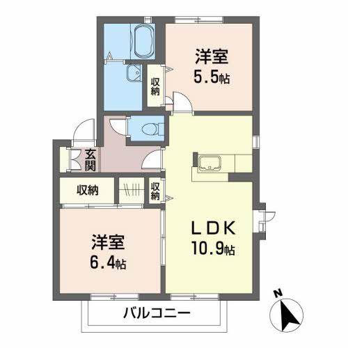 サザンコートD(2LDK/2階)の間取り写真