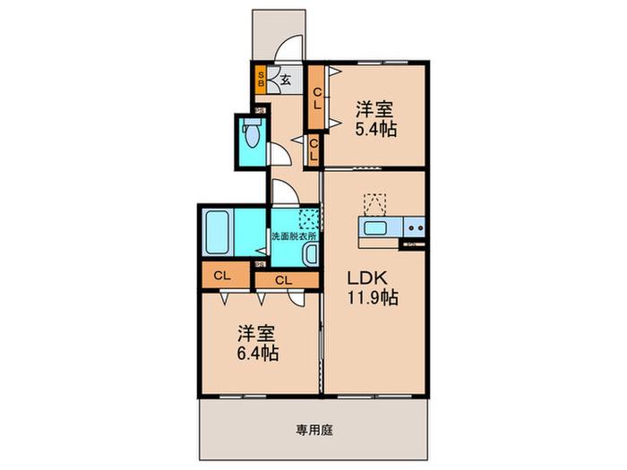 シャーメゾン畠田I(2LDK/1階)の間取り写真