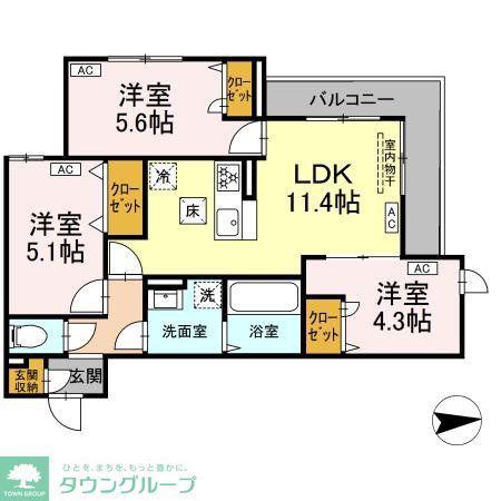 オルテンシア(3LDK/1階)の間取り写真