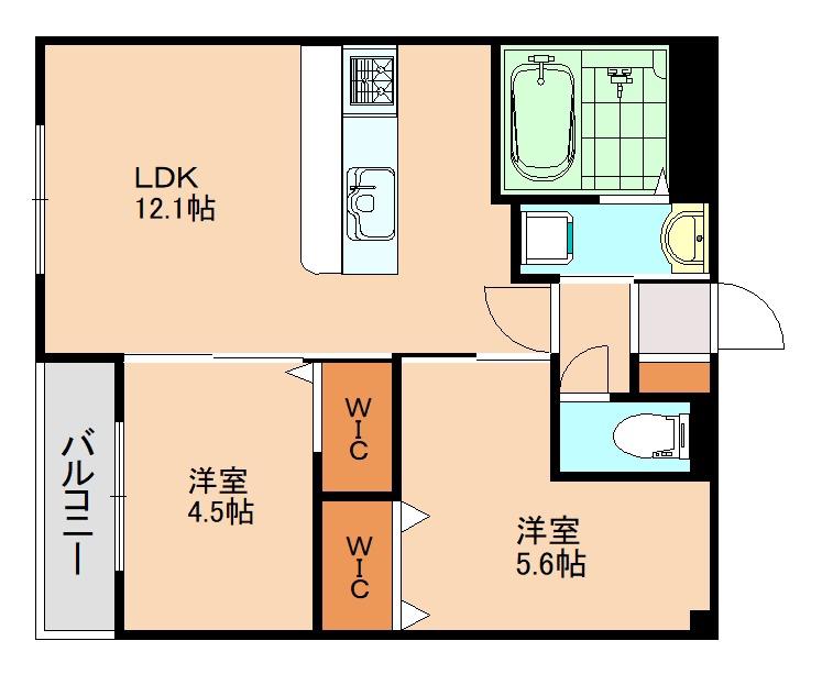 LUXCAS大橋(2LDK/5階)の間取り写真