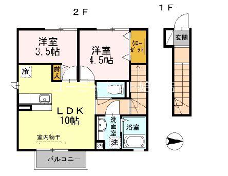 ヴァン・カルチェ(2LDK/2階)の間取り写真