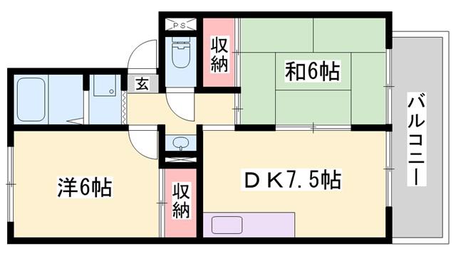 ドミール エイム(2DK/1階)の間取り写真