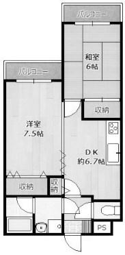 ルナポリス(2DK/1階)の間取り写真