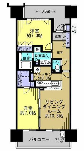 東京フロントコートABLDG(2LDK/7階)の間取り写真