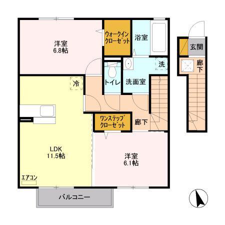 グレイスコート雅 A棟(2LDK/2階)の間取り写真