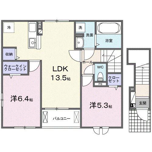 ソレイユII(2LDK/2階)の間取り写真