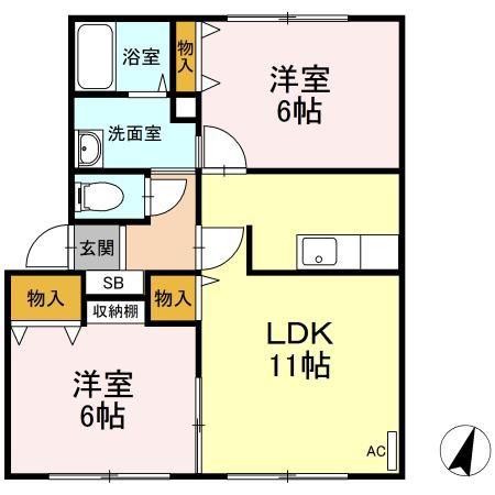 ルグラン浜館(2LDK/1階)の間取り写真