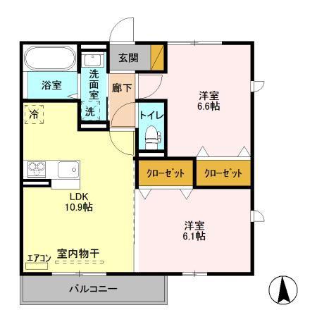 ゼピュロスみどりのC棟(2LDK/3階)の間取り写真