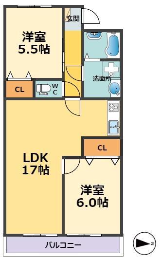 アルモニーナカモトI(2LDK/3階)の間取り写真