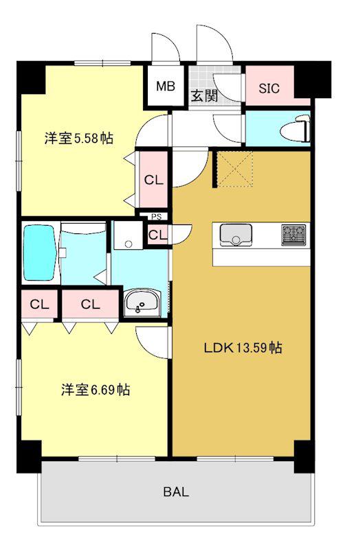 RAKUJU RESIDENCE 大倉山(2LDK/5階)の間取り写真
