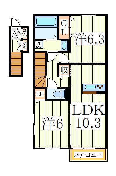 メビウスC(2LDK/2階)の間取り写真