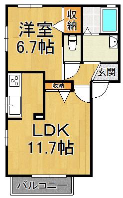 コナハイツ悠(1LDK/2階)の間取り写真