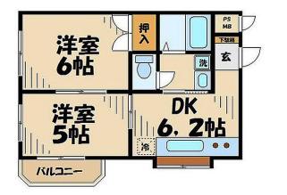 ワコーレ矢部(2DK/4階)の間取り写真