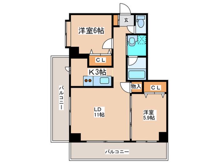 第10旭レジデンス(2LDK/5階)の間取り写真