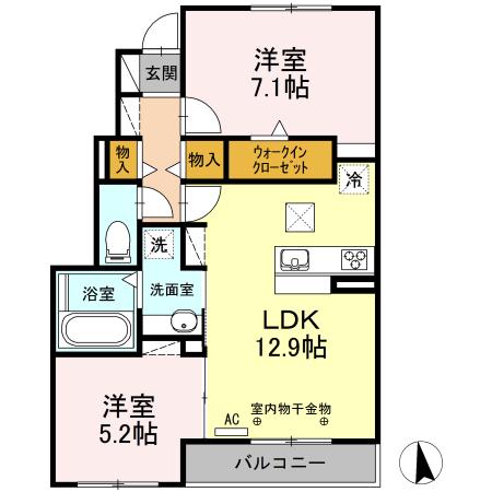 モン.ソレイユ(2LDK/1階)の間取り写真